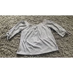 Lucky Brand Blue White Striped SMOCKED OFF SHOULDER Boho SHIRT TOP sz XS